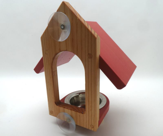 Rotes Vogelfutterhaus &quote;Freja&quote;, für die Fensterscheibe