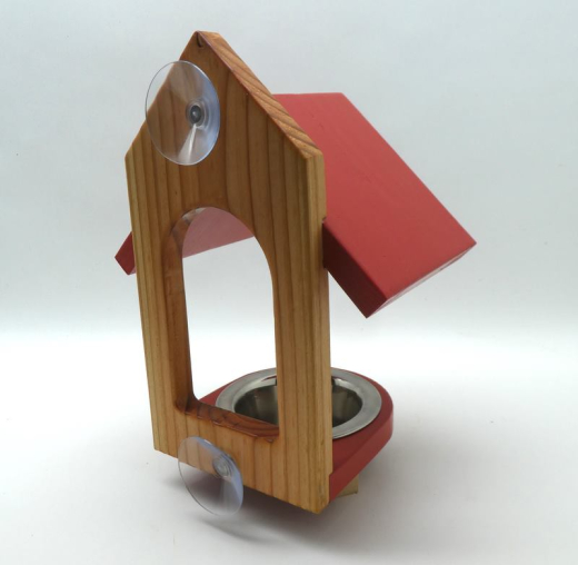 Rotes Vogelfutterhaus &quote;Freja&quote;, für die Fensterscheibe