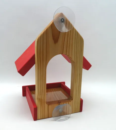 Rotes Vogelfutterhaus "Mia", für die Fensterscheibe