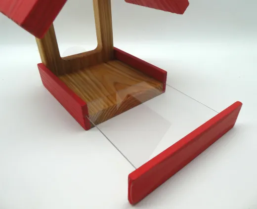 Rotes Vogelfutterhaus "Mia", für die Fensterscheibe