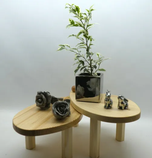 Doppelter Pflanzentisch "Blätter", verstellbar, Fichte