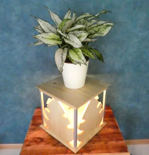 Pflanzentisch "Monstera" mit Beleuchtung, Fichte/Kiefer, ca. 36x36cm